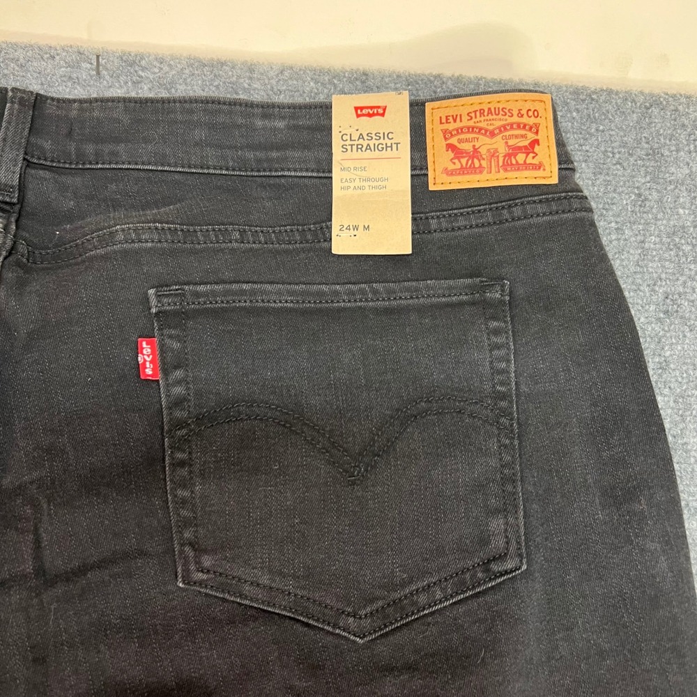 Levis Classic Straight Jeans Womens 24W M Black Mid Rise Easy Fit Stretch Denim - Picture 9 of 12